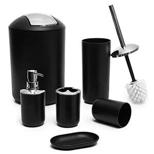 Black Bathroom Accessories Set 6 Piece Soap Dispenser Toothbrush Holder Decor